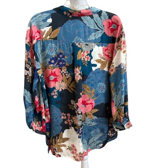 Spell/Free People Tyler Printed Shirt in Blue Shadow Size S. NWT